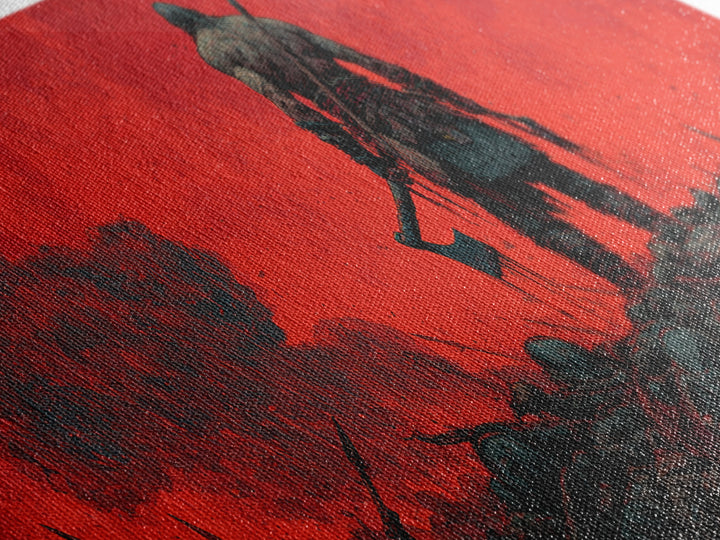 Lone Viking Warrior On Red Battlefield Wall Art, Dark Fantasy Canvas, Nordic War Decor, Masculine Office Art, Gift For Him