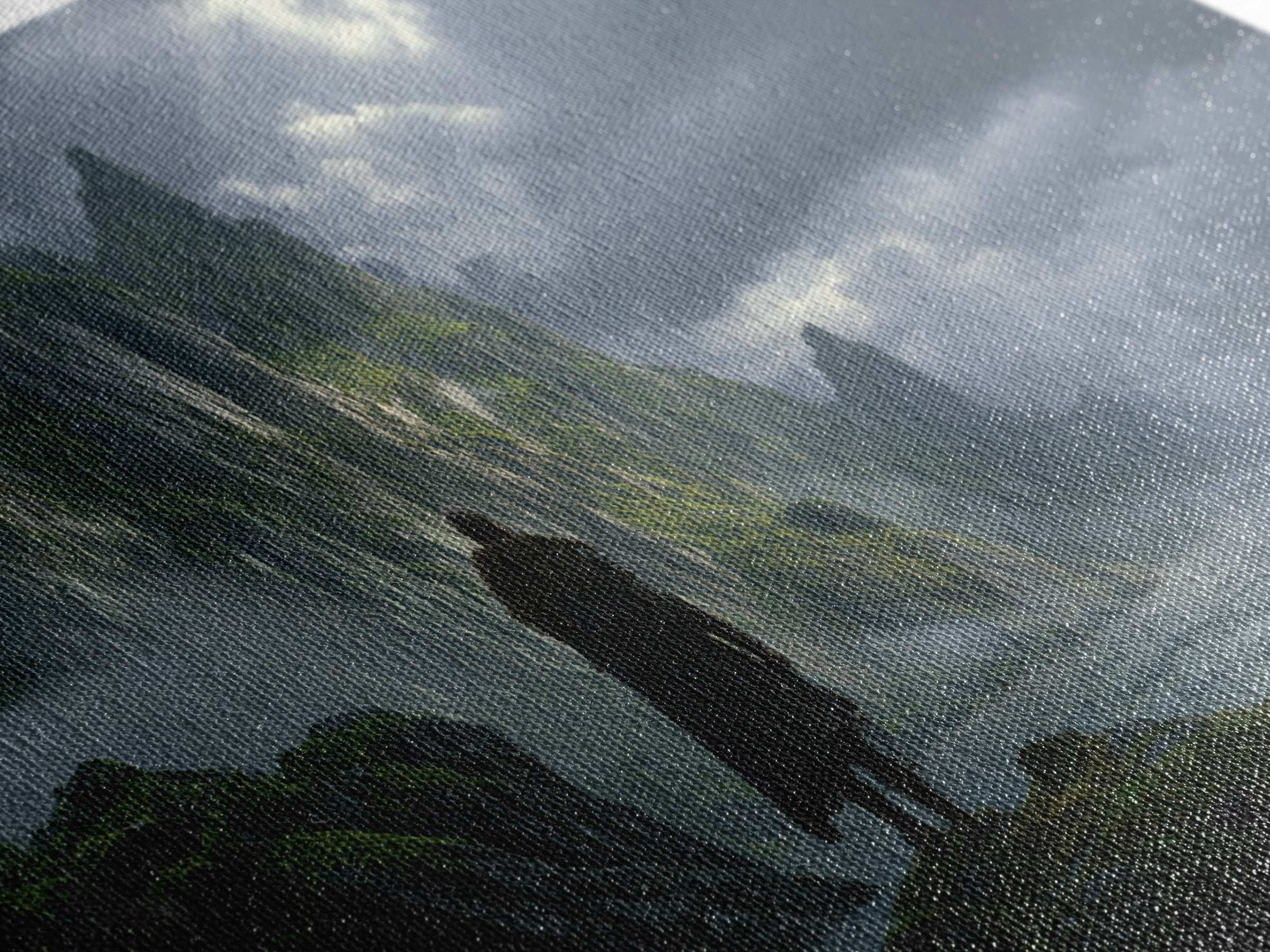 Lonely Wanderer On Stormy Sea Cliffs Canvas Print, Dark Fantasy Landscape Wall Art, Viking Coastal Decor, Moody Seascape