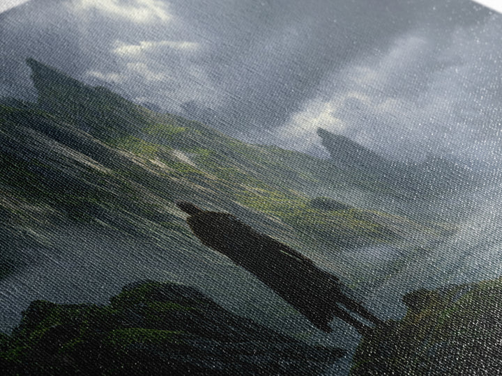 Lonely Wanderer On Stormy Sea Cliffs Canvas Print, Dark Fantasy Landscape Wall Art, Viking Coastal Decor, Moody Seascape