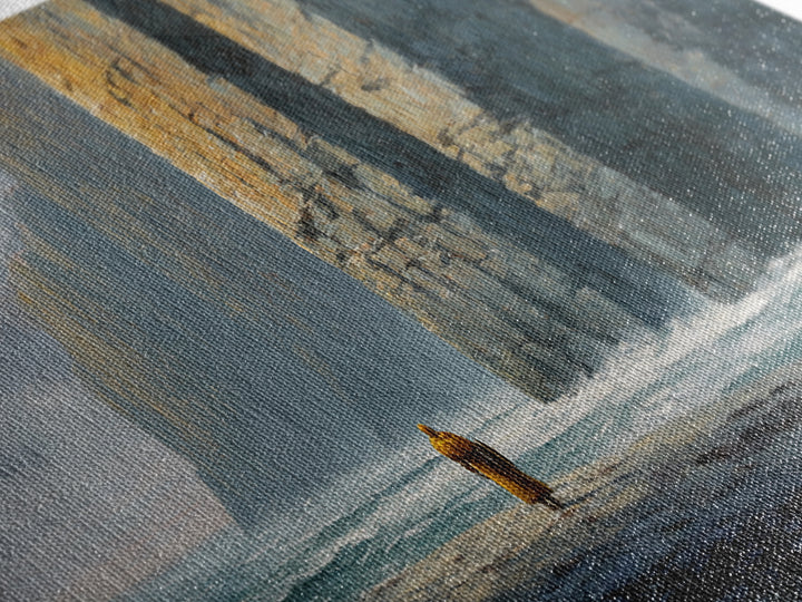 Lone Wanderer By Towering Sea Cliffs Wall Art, Moody Seascape Painting, Coastal Landscape Print, Dramatic Ocean Decor For Living Room