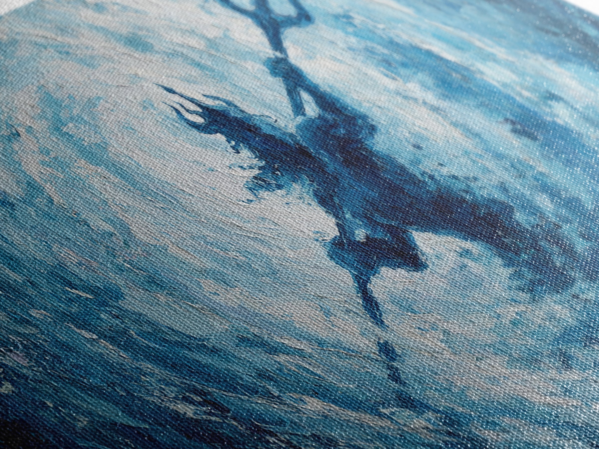 Poseidon Trident In Swirling Ocean Canvas Print Mythological Large Blue Wall Art, Fantasy Seascape For Coastal Home Decor