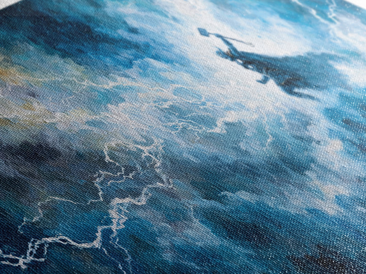 Thunder God In Lightning Storm Canvas Print Epic Fantasy Wall Art, Blue Mythology Home Decor, Viking Inspired Gift For Him