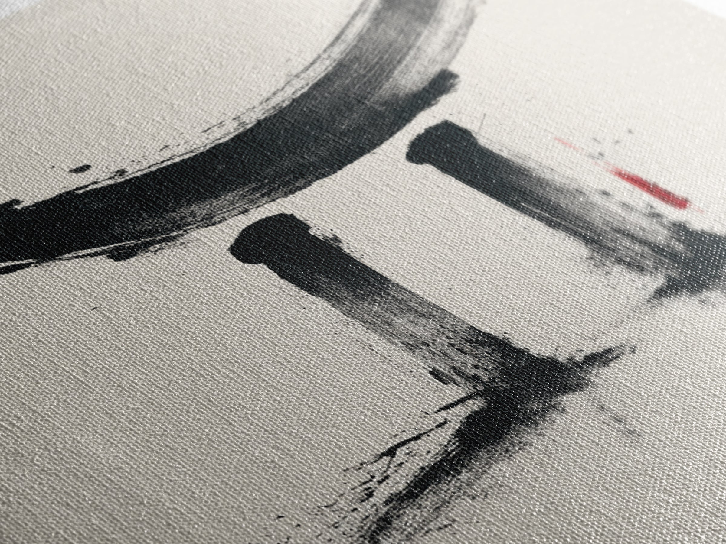 Minimalist Abstract Black Ink Calligraphy Inspired Wall Art Featuring Stylized Traditional Japanese Torii Gate In Ink Wash Style Framed Canvas Print