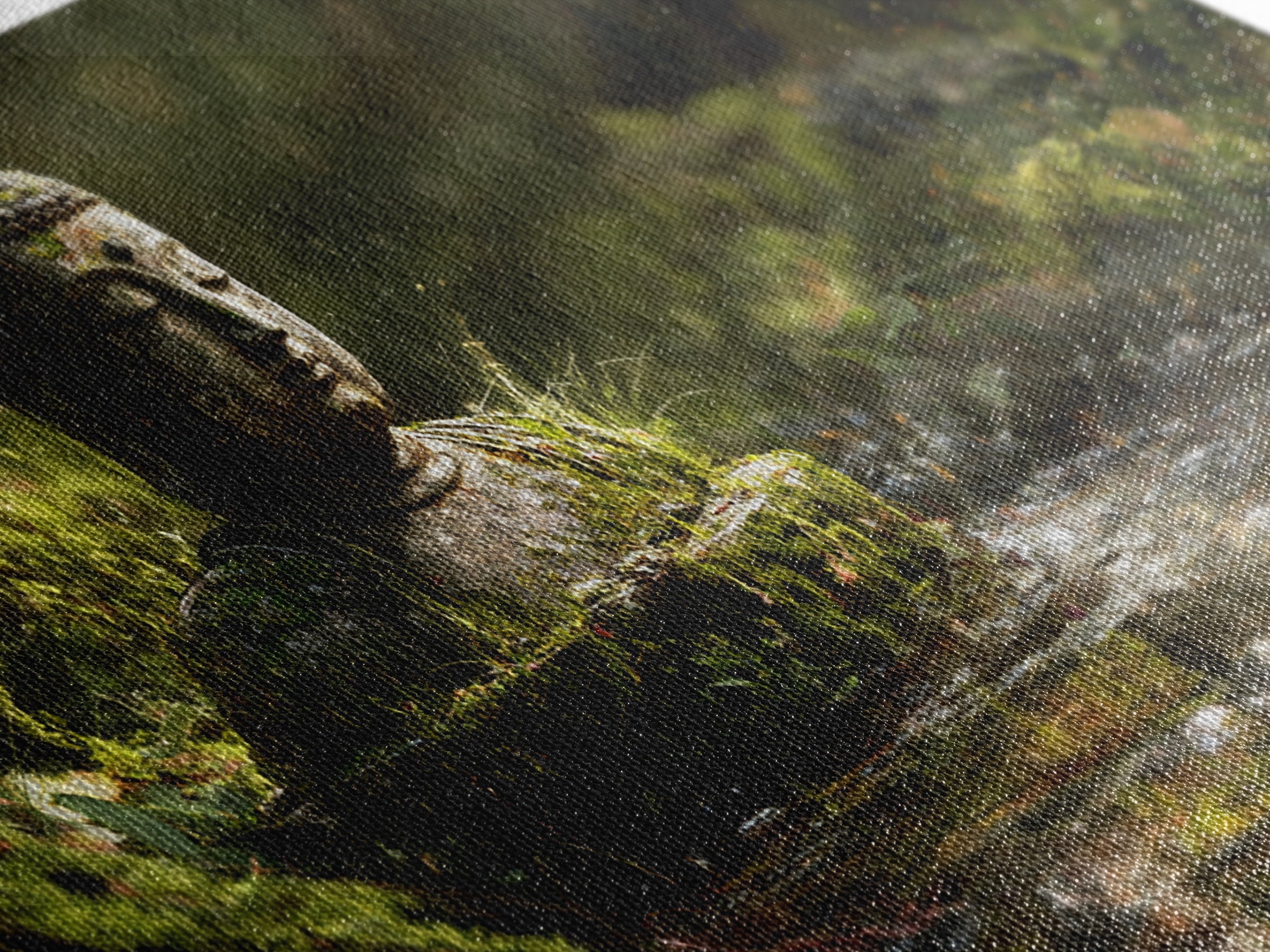 Serene Buddha Statue In Mossy Forest Water Reflection Wall Art Framed Canvas Print For Spa Zen Home Decor