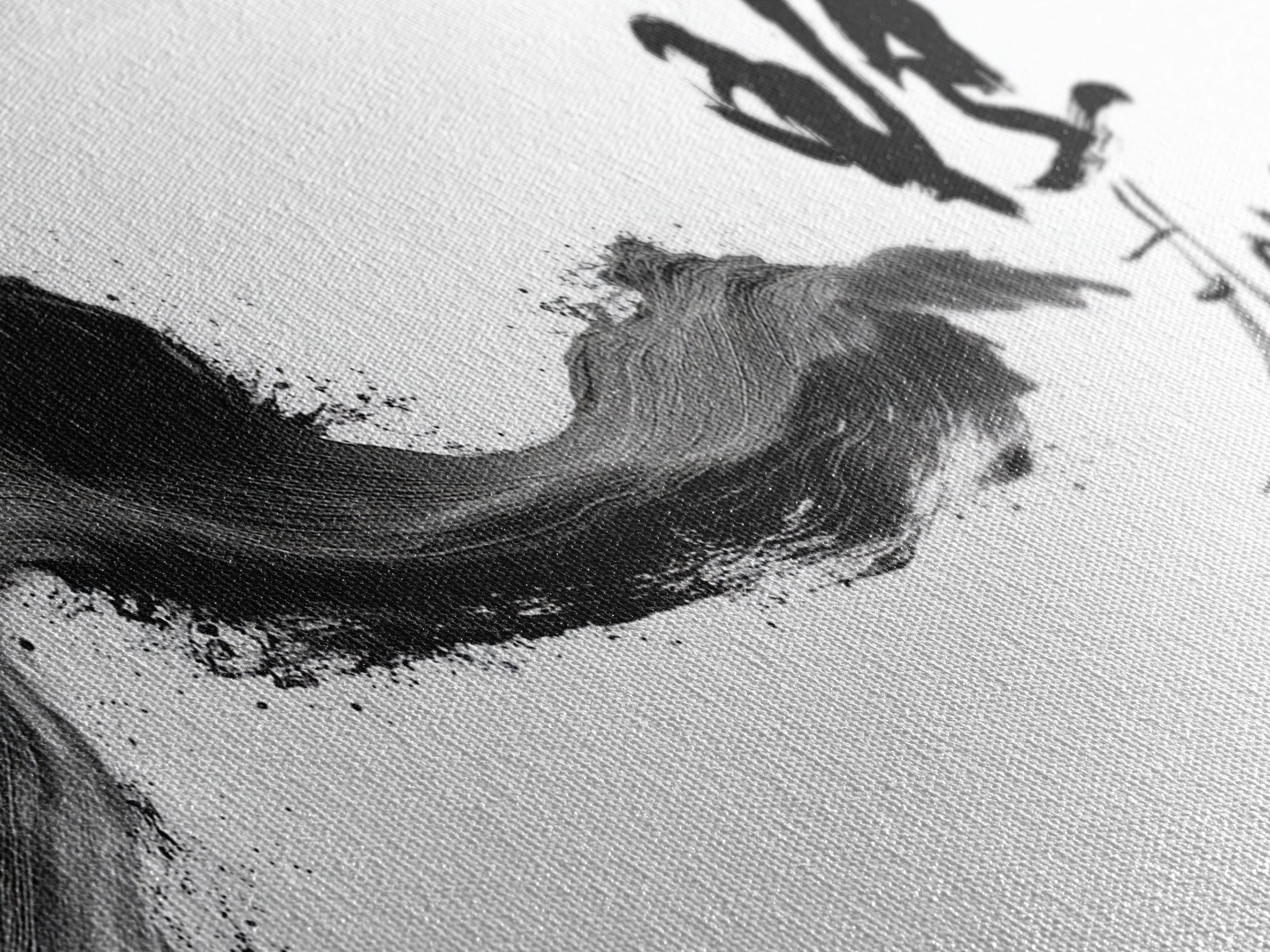 Dynamic Black Ink Brush Stroke With Flow Calligraphy Asian Minimalist Wall Art Framed Canvas Print For Modern Home Decor And Office Art