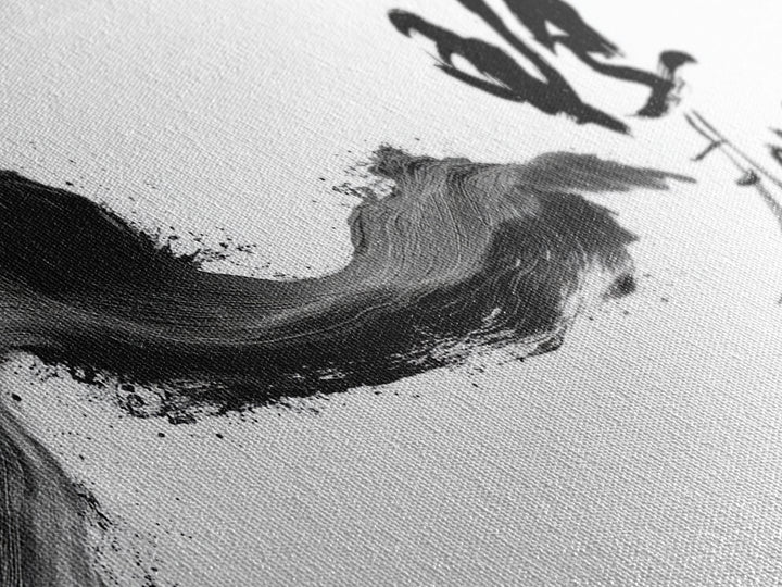 Dynamic Black Ink Brush Stroke With Flow Calligraphy Asian Minimalist Wall Art Framed Canvas Print For Modern Home Decor And Office Art