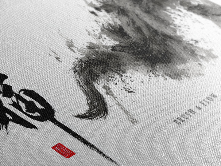 Elegant Chinese Calligraphy Brush Stroke Black Ink Abstract Original Art Framed Canvas Print For Home Decor