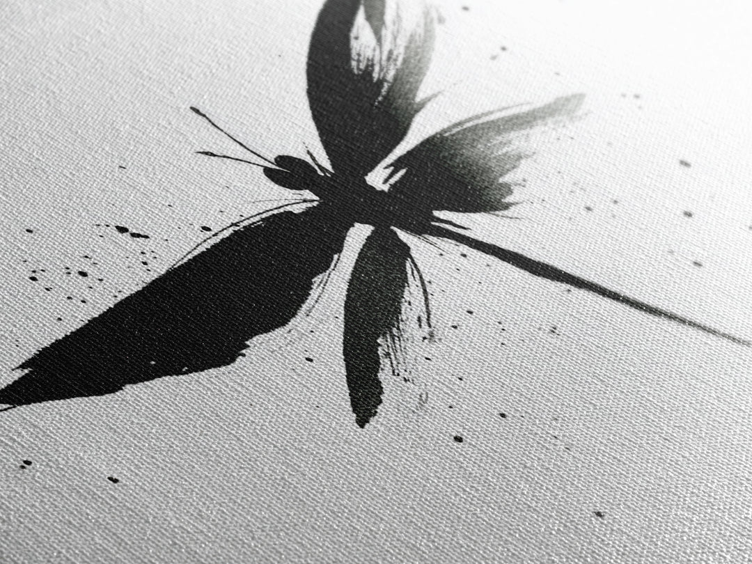 Zen Brush Stroke Dragonfly Japanese Ink Painting Minimalist Black And White Wall Art For Modern Home Decor Canvas Print