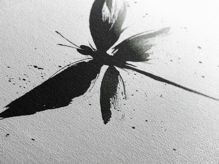Zen Brush Stroke Dragonfly Japanese Ink Painting Minimalist Black And White Wall Art For Modern Home Decor Canvas Print
