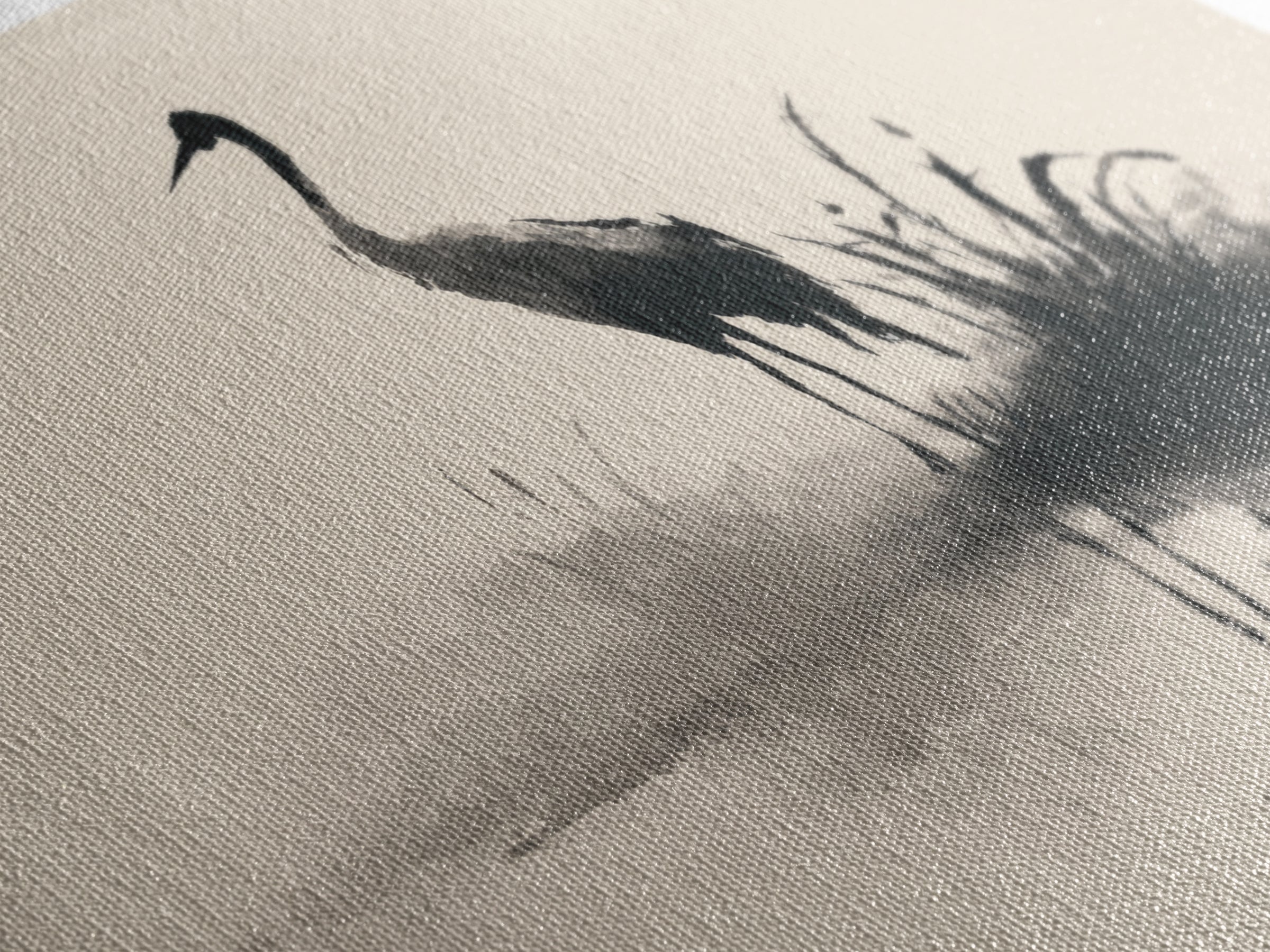 Elegant Black Crane Silhouette Reflecting Over Calm Water Minimalist Wall Art Framed Canvas Print For Home Decor