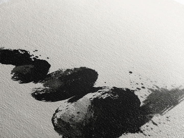 Minimalist Black And White Zen Stones Abstract Painting Wall Art Framed Canvas Print For Modern Home Decor