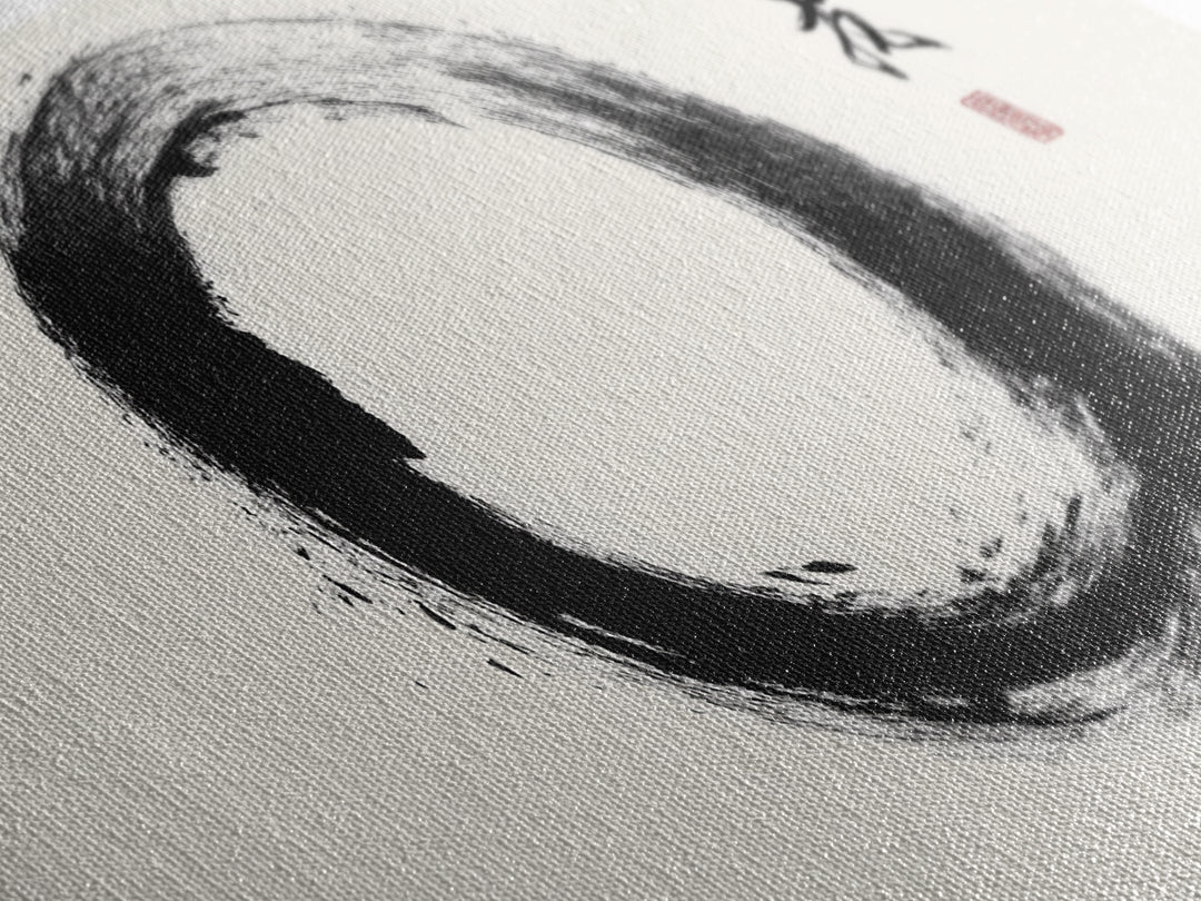 Peaceful Zen Black Ink Brush Painting Of Tree Branch Japanese Style Canvas Print Minimalist Wall Art Modern Decor