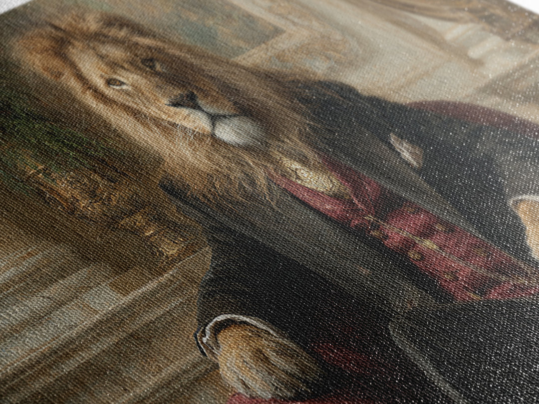 Regal Lion In Velvet Armchair Wall Art, Victorian Animal Portrait, Luxury Home Decor, Moody Living Room Art, Gift For Him