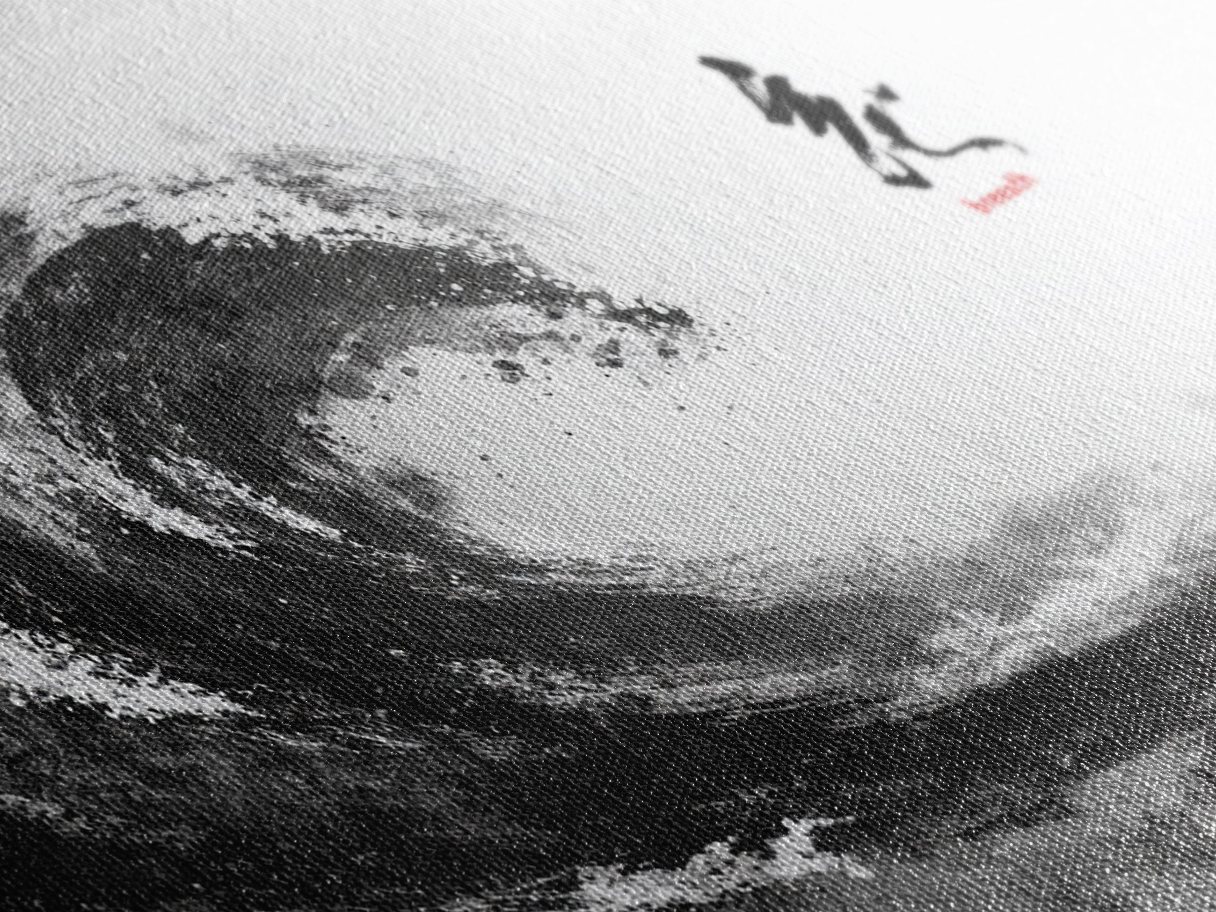 Abstract Black Ink Brush Wave With Breathe Calligraphy Minimalist Japanese Wall Art Print