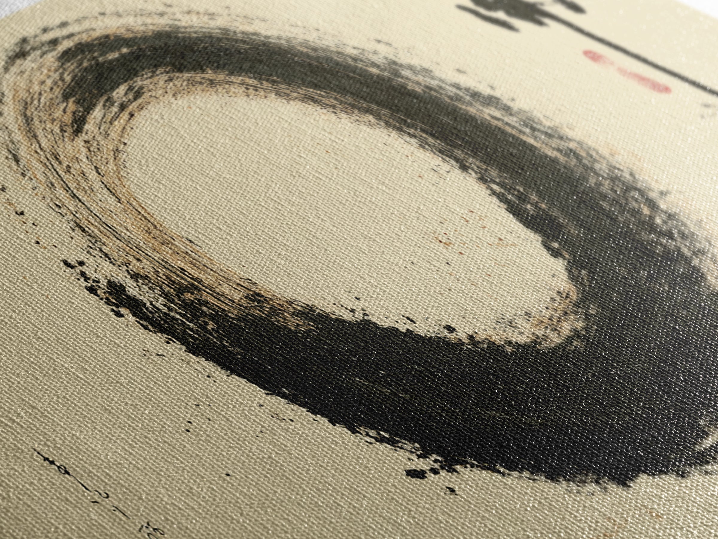 Minimalist Japanese Enso Circle Black Ink Calligraphy Abstract Wall Art Framed Canvas Print Modern Zen Decor