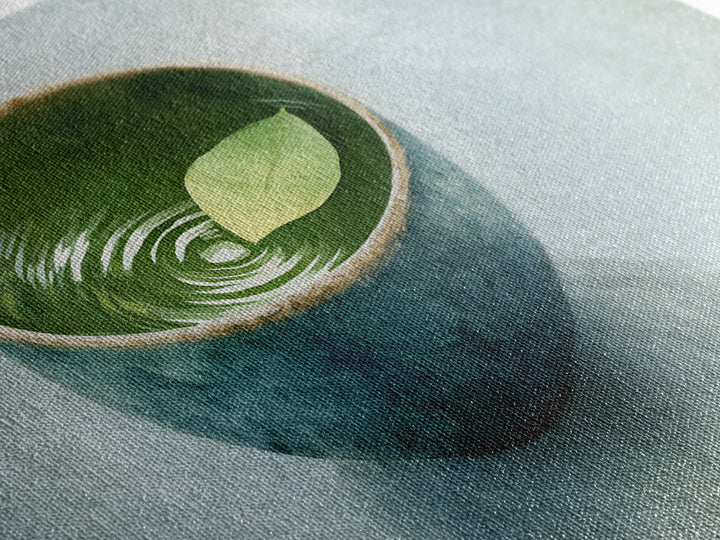 Minimalist Ceramic Bowl With Leaf Floating On Water Art Print For Zen Home Decor Framed Canvas Print
