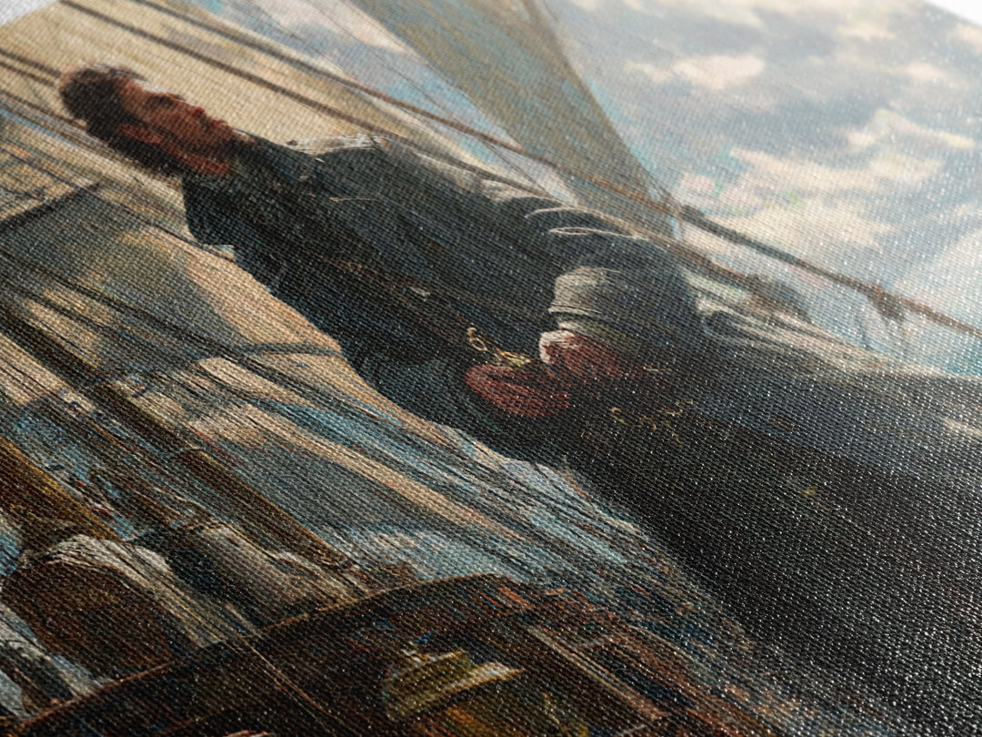 Sailor On Tall Ship At Sea Framed Canvas Print, Nautical Wall Art, Seascape Painting, Coastal Decor, Ocean Wall Art, Gift For Him