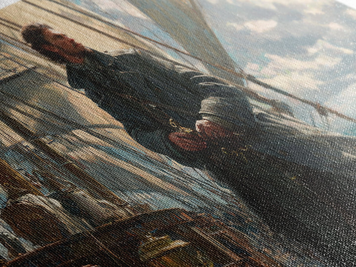 Sailor On Tall Ship At Sea Framed Canvas Print, Nautical Wall Art, Seascape Painting, Coastal Decor, Ocean Wall Art, Gift For Him