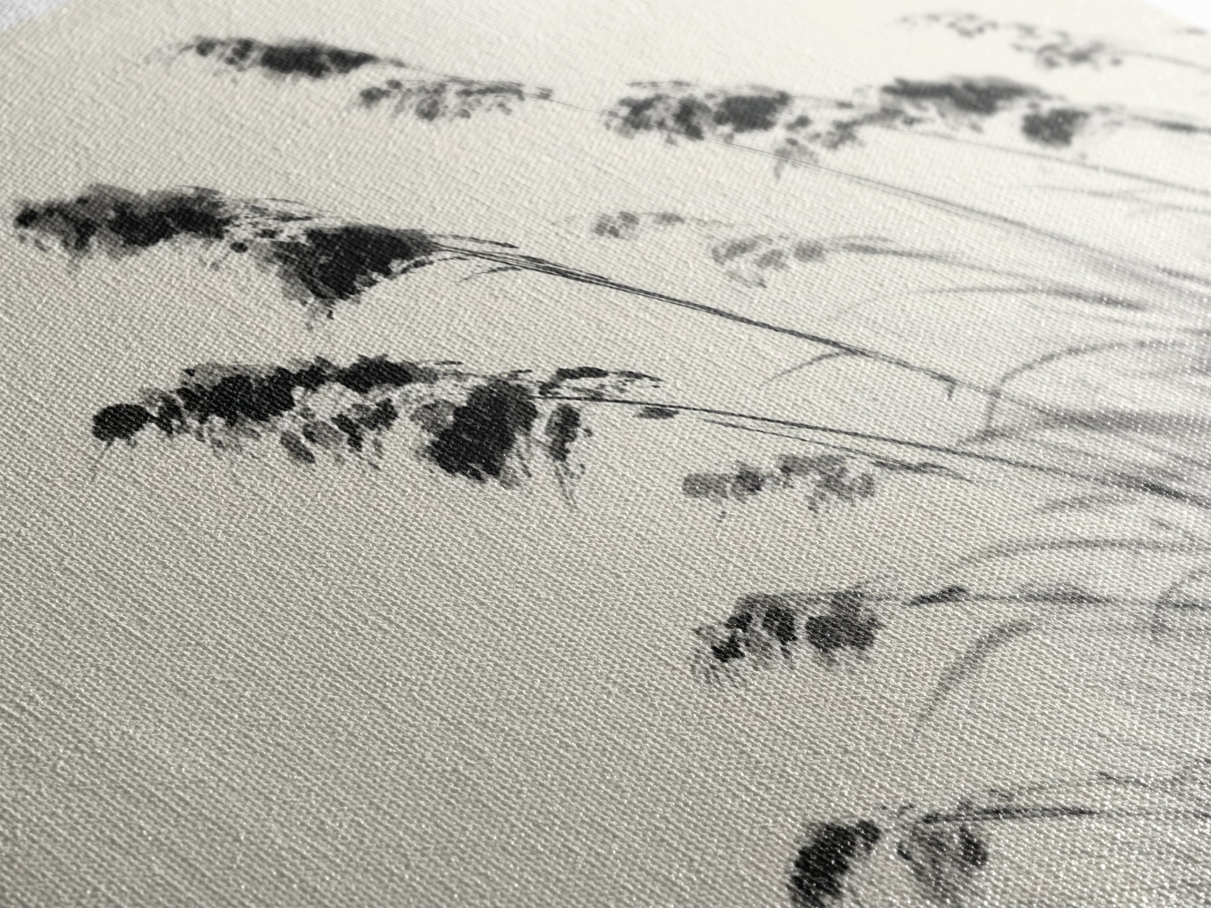 Elegant Monochrome Ink Brush Painting Of Swaying Grasses Minimalist Wall Art Canvas Print For Calm And Serene Home Decor