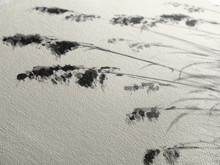 Elegant Monochrome Ink Brush Painting Of Swaying Grasses Minimalist Wall Art Canvas Print For Calm And Serene Home Decor