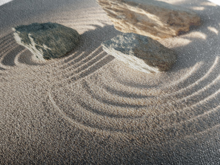 Zen Japanese Rock Garden With Sand And Stones Minimalist Wall Art Canvas Print For Calming Home Decor And Meditation Space