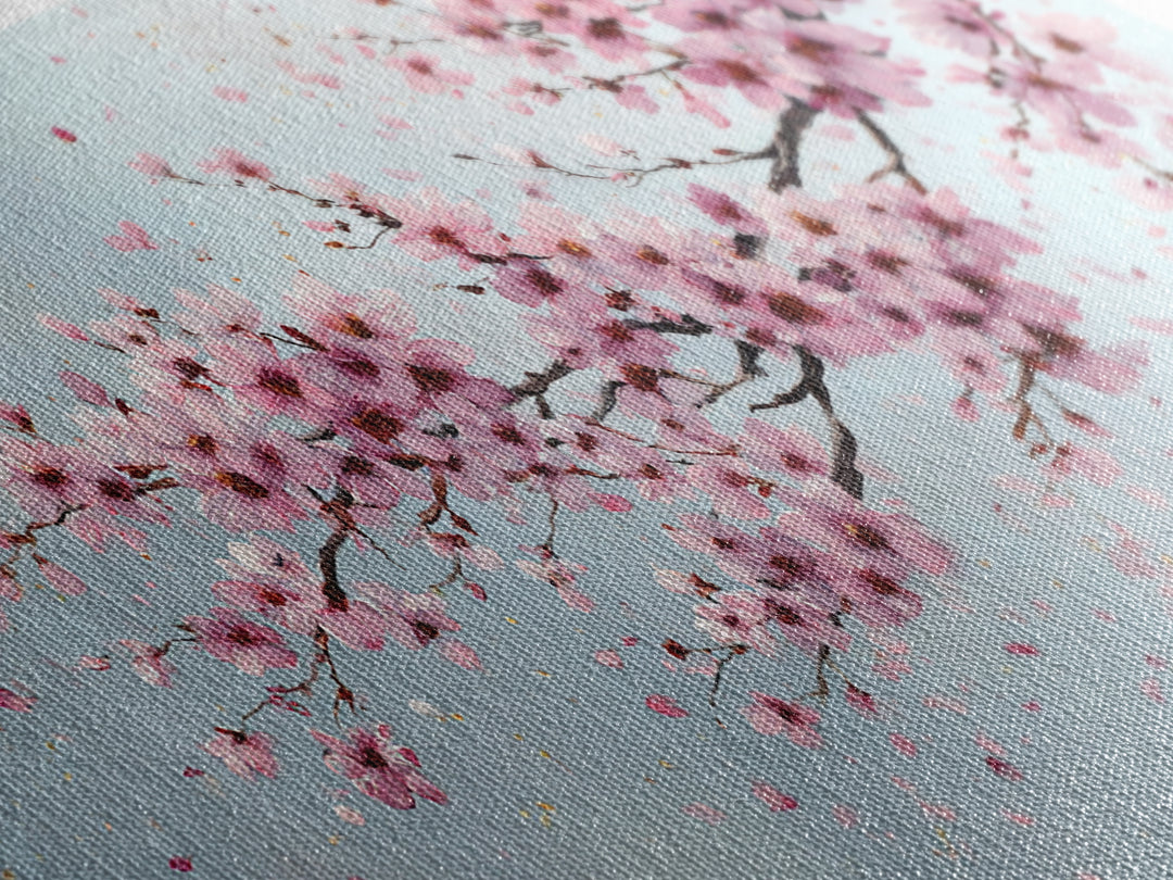 Pink Cherry Blossom Wall Art, Sakura Branch Painting, Japanese Botanical Decor, Spring Floral Living Room Bedroom Canvas Print