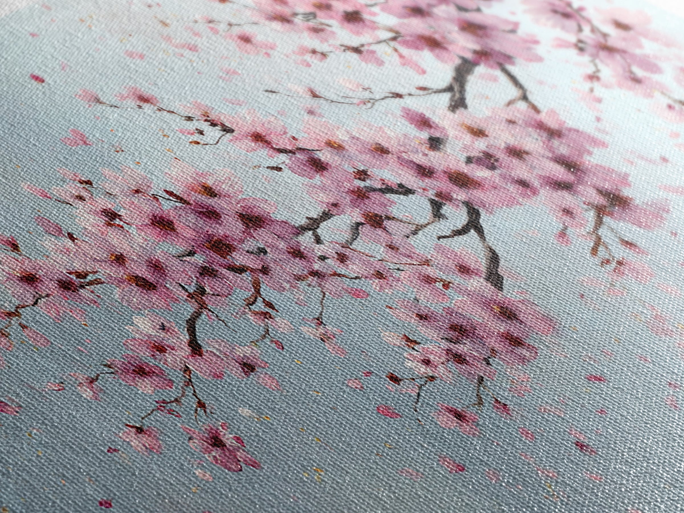 Pink Cherry Blossom Wall Art, Sakura Branch Painting, Japanese Botanical Decor, Spring Floral Living Room Bedroom Canvas Print
