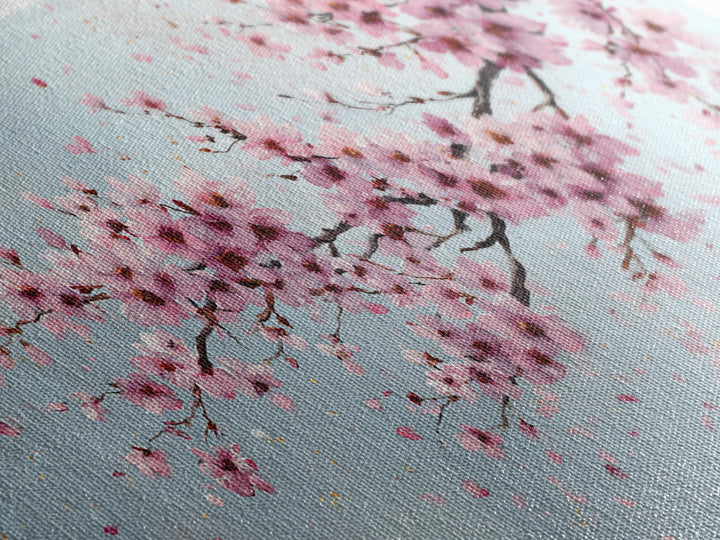 Pink Cherry Blossom Wall Art, Sakura Branch Painting, Japanese Botanical Decor, Spring Floral Living Room Bedroom Canvas Print