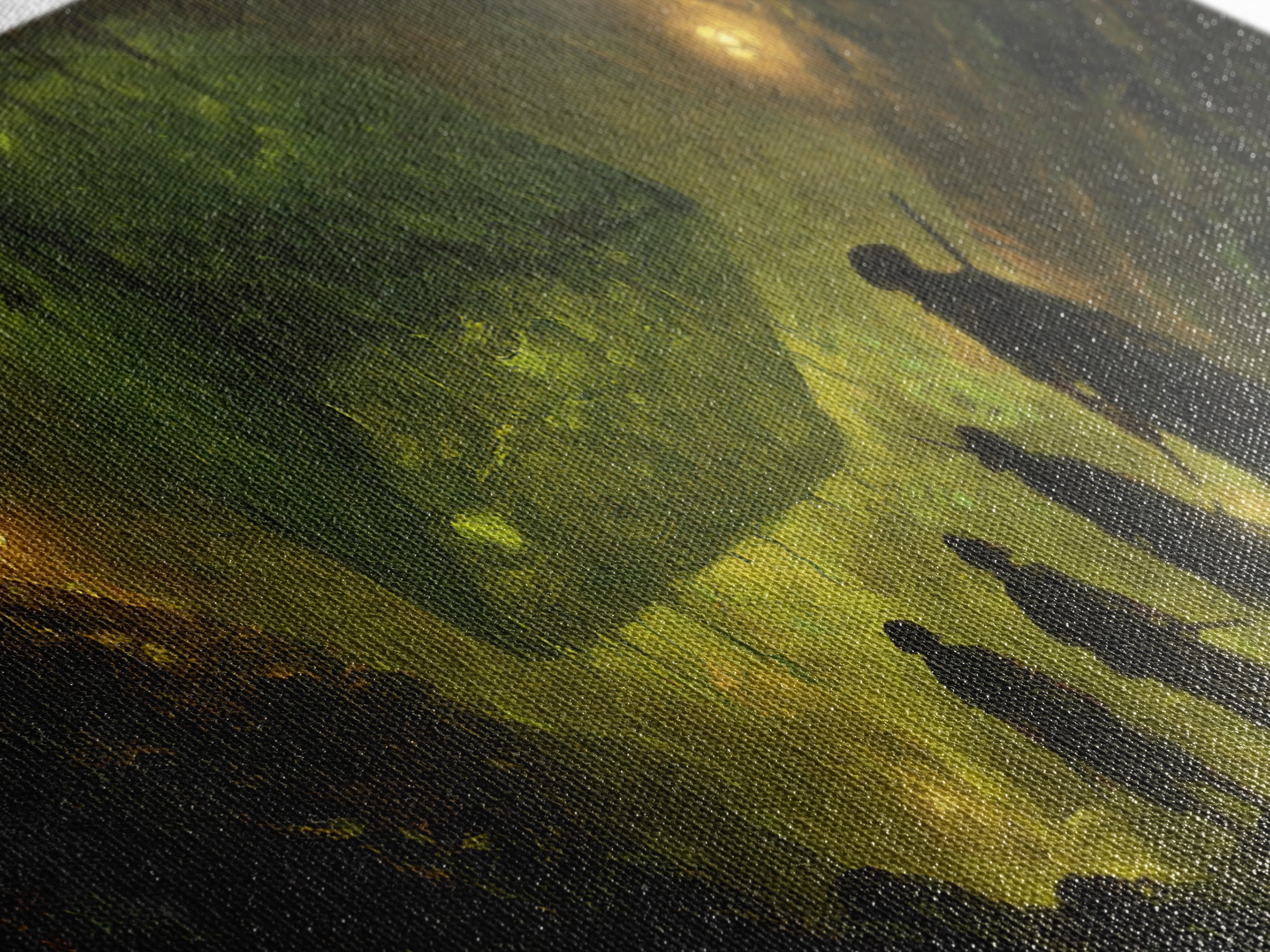 Adventurers Discover Floating Green Cube Canvas Print, Fantasy Cavern Wall Art, Dnd Decor, Gaming Room Art, Unique Gift Idea