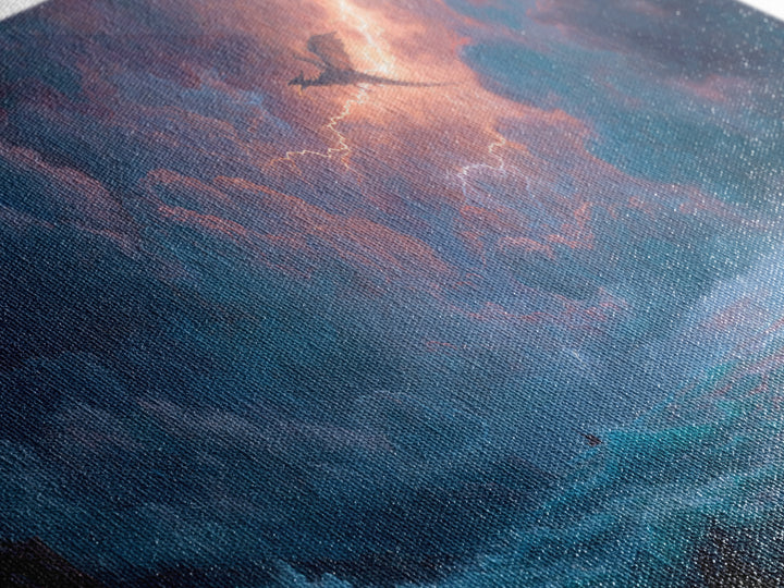 Stormy Ocean Dragon And Lightning Wall Art, Fantasy Seascape, Nautical Decor, Coastal Wall Art, Dramatic Fine Art Print, Home Decor