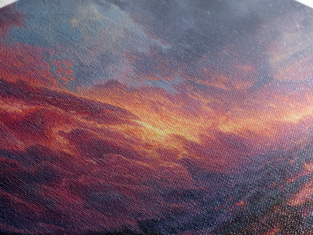 Glowing Lava Dragon Above Volcanic Valley Framed Canvas Print, Fantasy Landscape Wall Art, Dramatic Game Room Decor Gift For Him