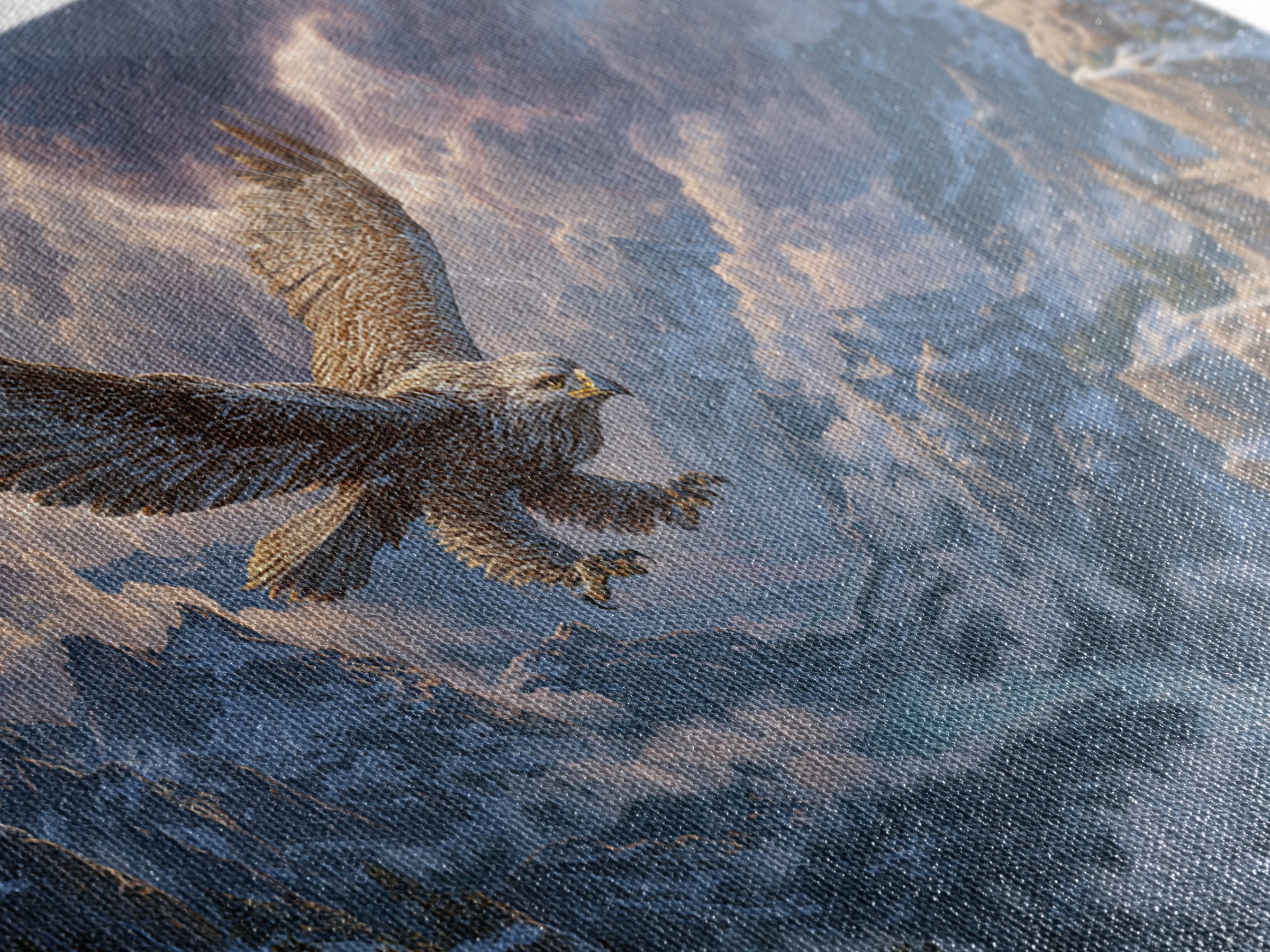 Giant Eagle Over Snowy Mountain Castle Framed Canvas Print, Epic Fantasy Landscape Wall Art, Wildlife Decor, Gift For Him