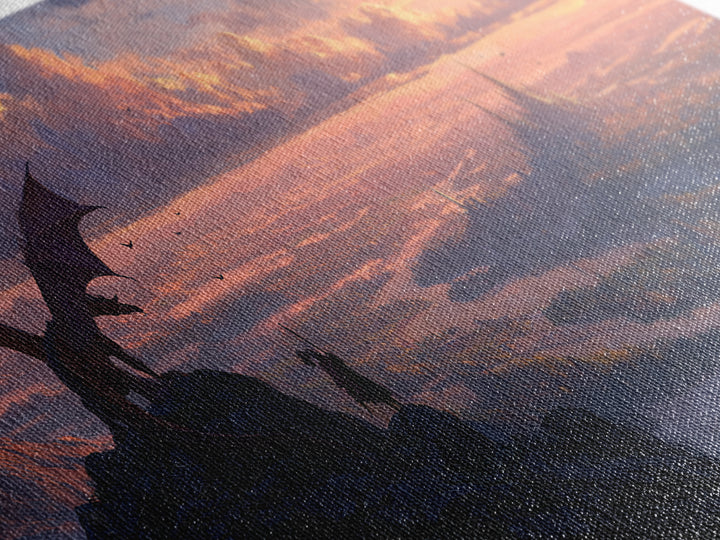 Dragon Rider Over Vast Castle City At Sunset Wall Art, Epic Fantasy Landscape Canvas Print, Medieval Decor, Gift For Gamer