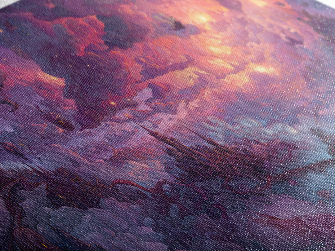 Cloud Kingdom Castles In Pink Twilight Wall Art, Whimsical Fantasy Landscape Canvas Print, Dreamy Nursery Decor, Gift For Kids Room