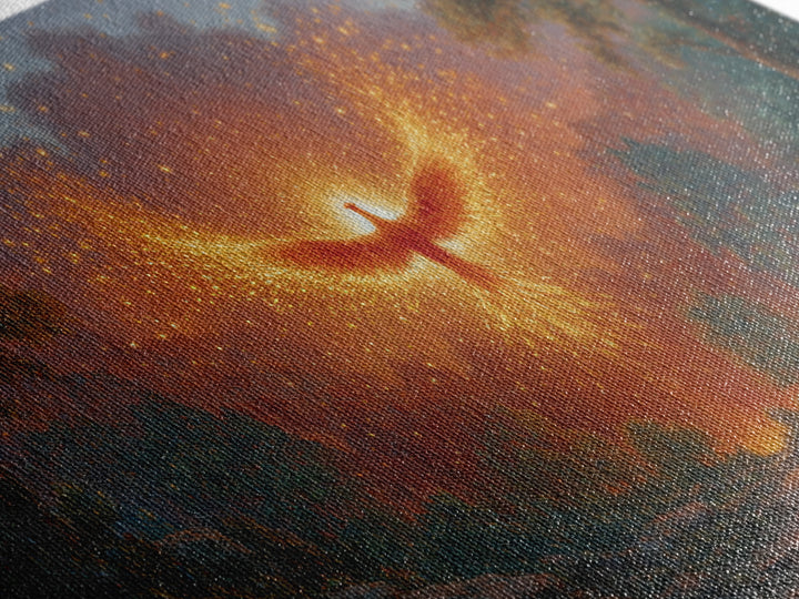 Glowing Phoenix Spirit In Enchanted Forest Wall Art, Fantasy Landscape Canvas, Mystical Home Decor, Magical Gift For Her