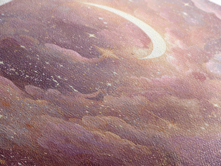 Pastel Crescent Moon And Starry Cloud Wall Art, Celestial Art Print, Whimsigoth Decor, Nursery Room Wall Decor, Gift For Her