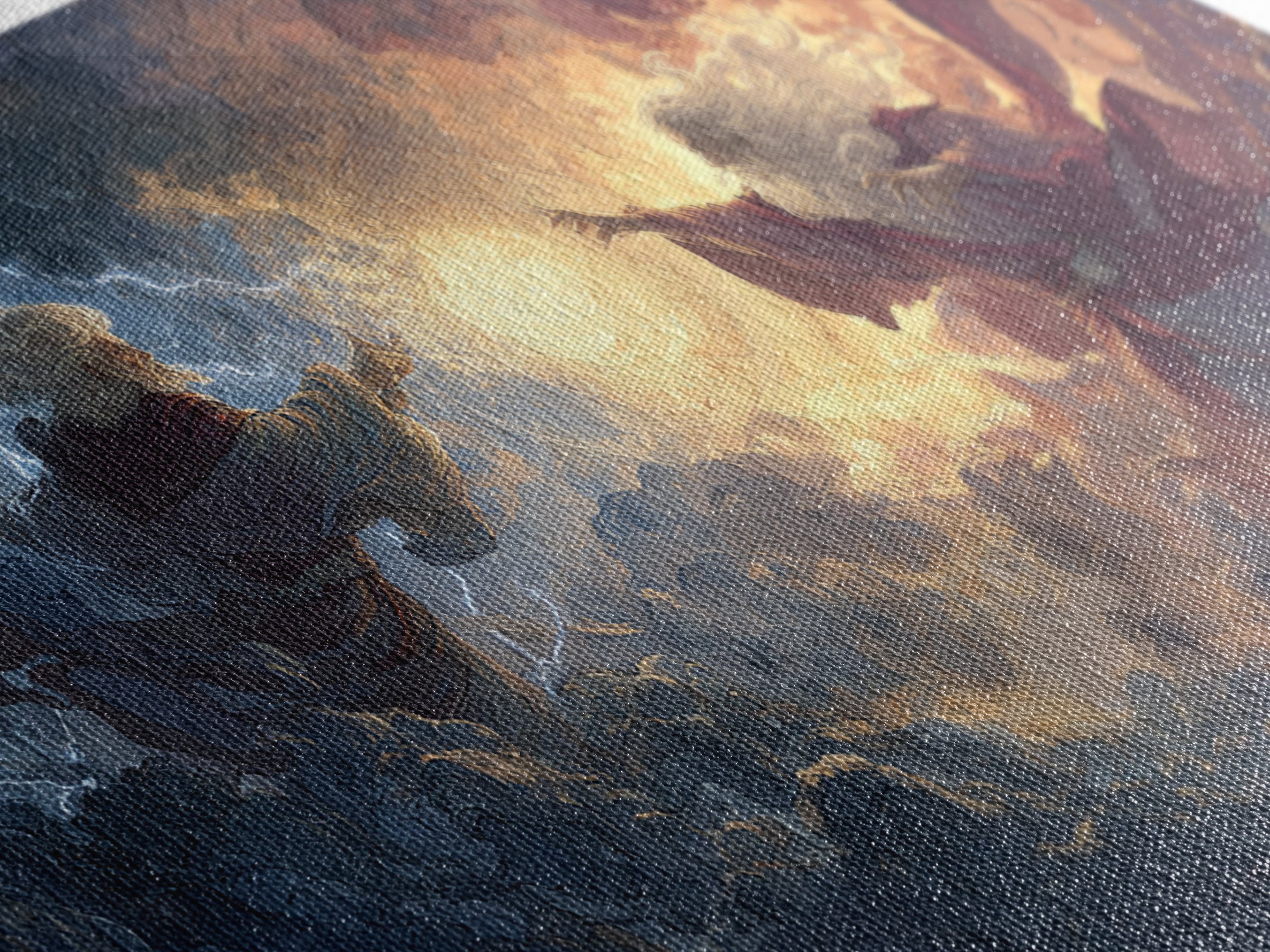 Storm Wizards Casting Light In Celestial Clouds Canvas Print, Fantasy Wall Art, Mystical Decor, Dramatic Surreal Art Gift