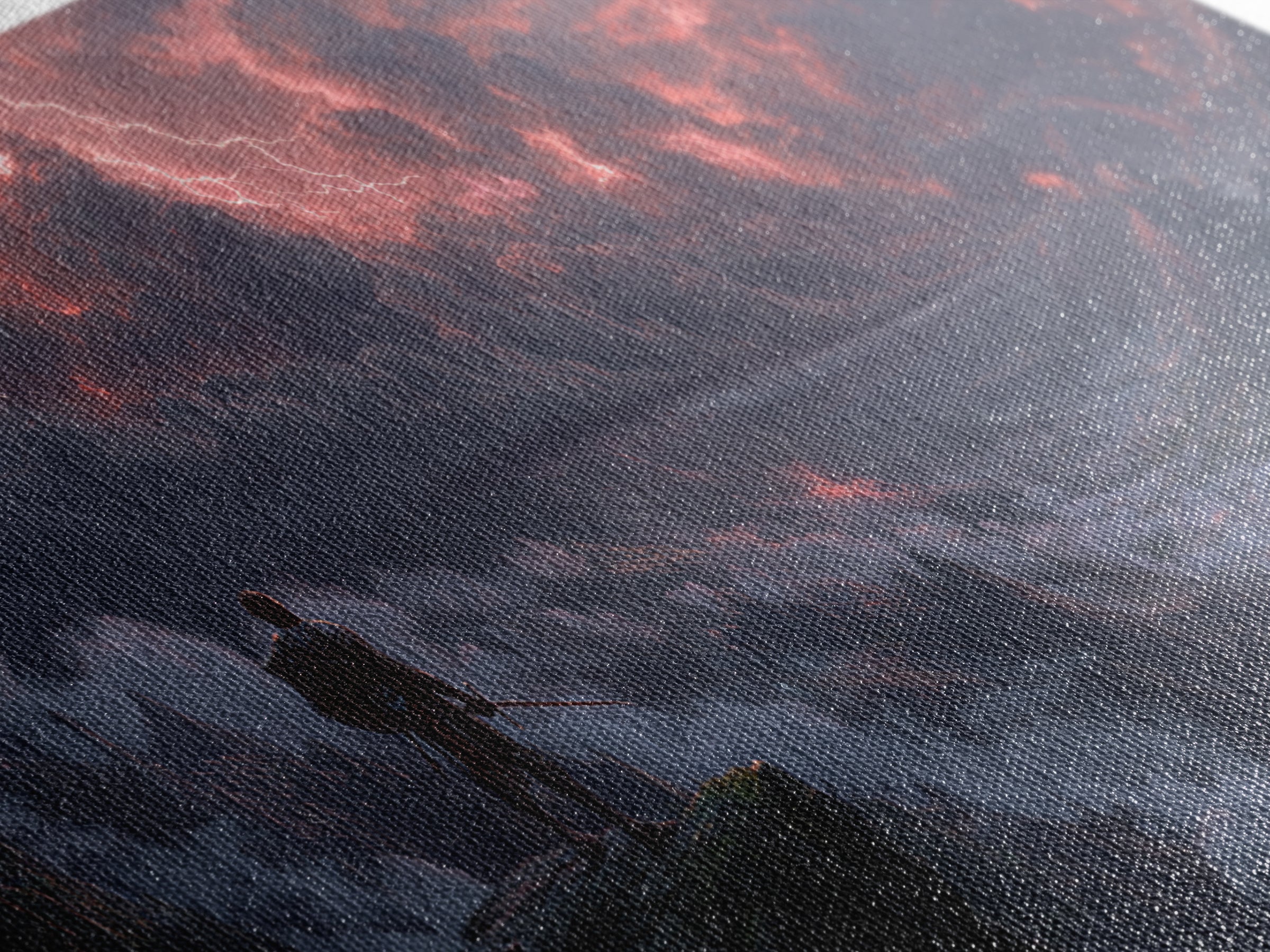 Knight On Mountain Cliff Under Lightning Wall Art, Dark Fantasy Landscape, Epic Mountain Art, Gothic Decor, Canvas Print