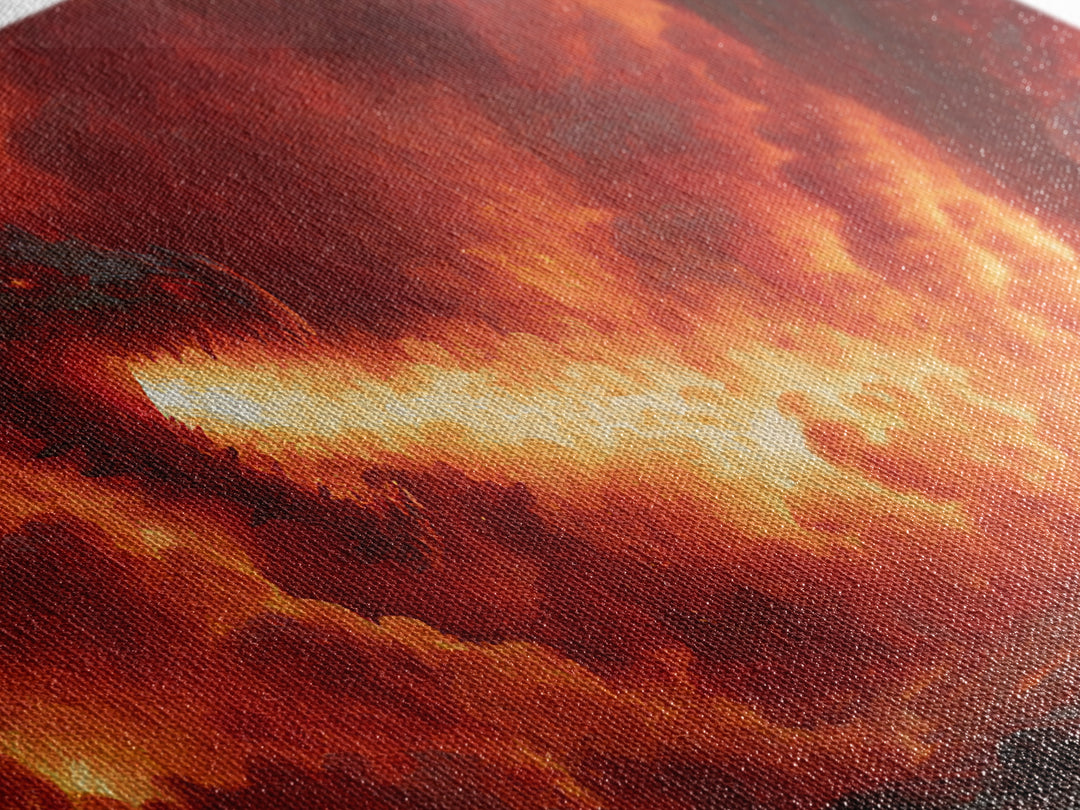 Fire Breathing Dragon In Volcanic Sky Canvas Print, Dark Fantasy Wall Art, Epic Dragon Art, Fantasy Decor, Gamer Room Decor, Large Artwork