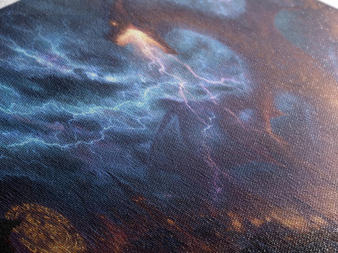 Lightning Dragon Over Gothic City Wall Art, Dark Fantasy Canvas, Stormy Castle Decor, Epic Dragon Print, Gamer Gift, Fantasy Decor