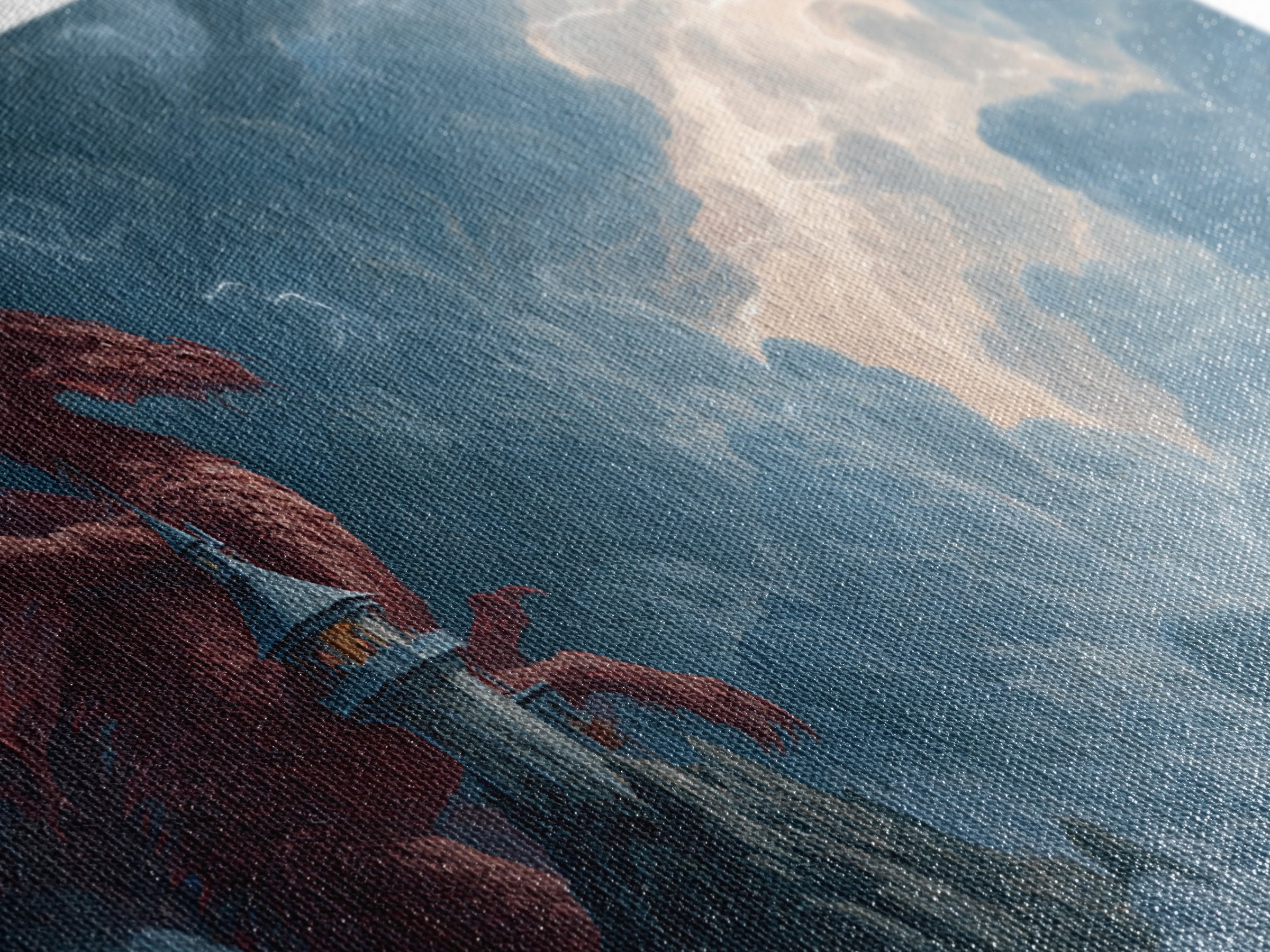 Red Dragon Lighthouse In Storm Clouds Canvas Print, Epic Fantasy Wall Decor, Mythical Creature Art, Dungeons And Dragons Gift