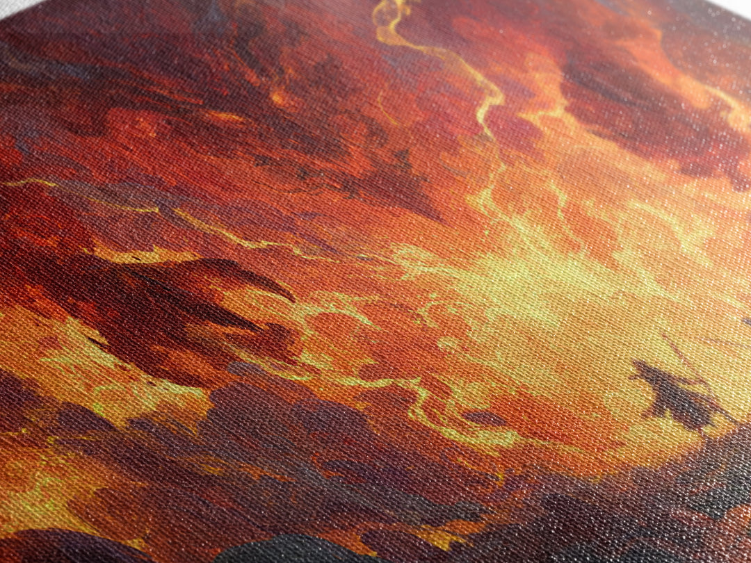 Fiery Demon Battle Scene Canvas Print, Dark Fantasy Wall Art, Dragon Artwork, Gothic Decor, Gaming Room Statement Art, Large Wall Art