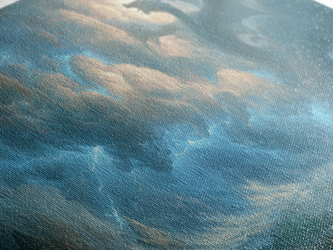 Storm Dragon Above Raging Ocean Canvas Print, Epic Fantasy Wall Art, Moody Seascape Decor For Living Room And Office Decor