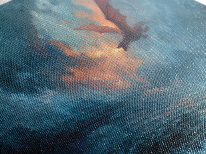 Storm Dragon Flying Over Ocean Ship Canvas Print, Fantasy Wall Art, Nautical Seascape Decor, Dramatic Coastal Art, Gift For Him