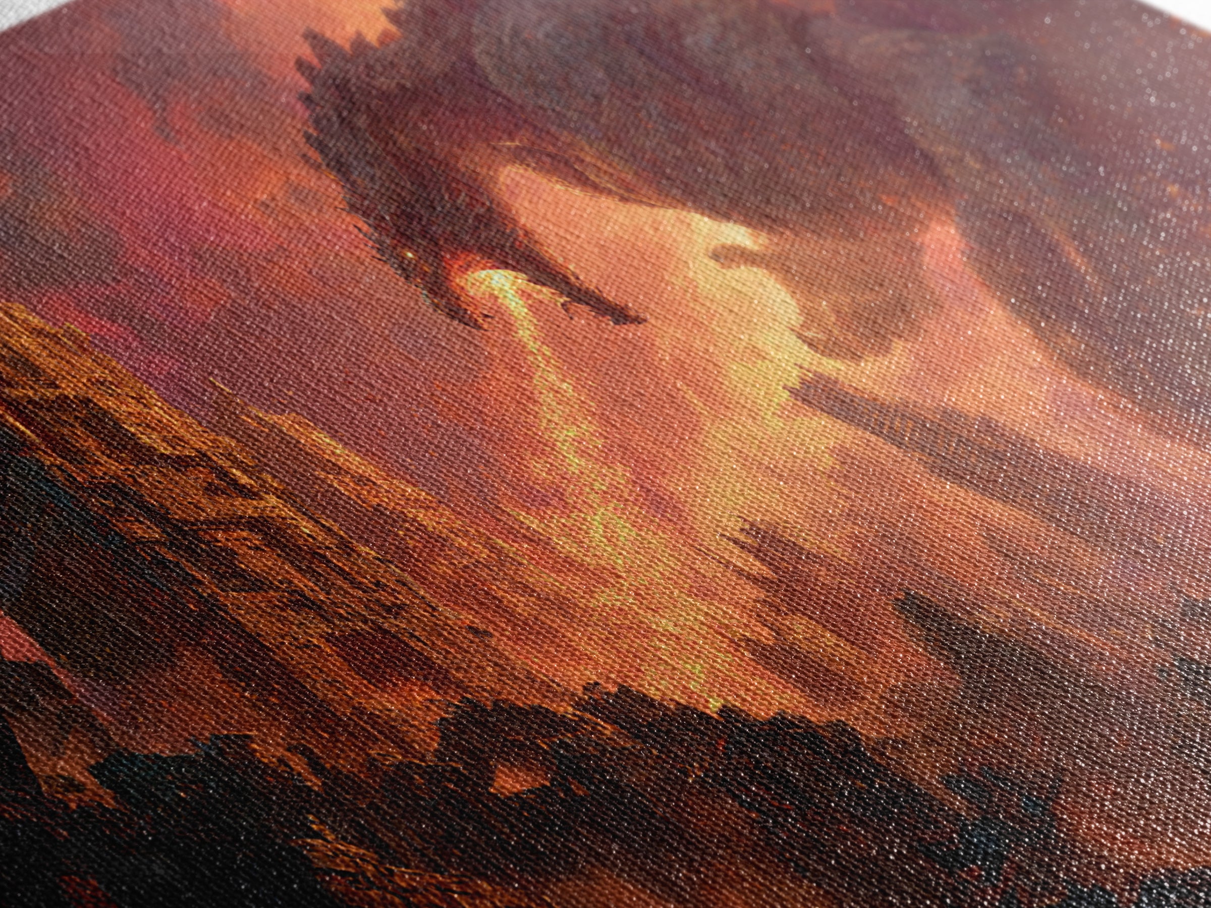 Fire Breathing Dragon Over Ruined City Canvas Print, Dark Fantasy Wall Art, Apocalyptic Decor, Gaming Room Statement Art