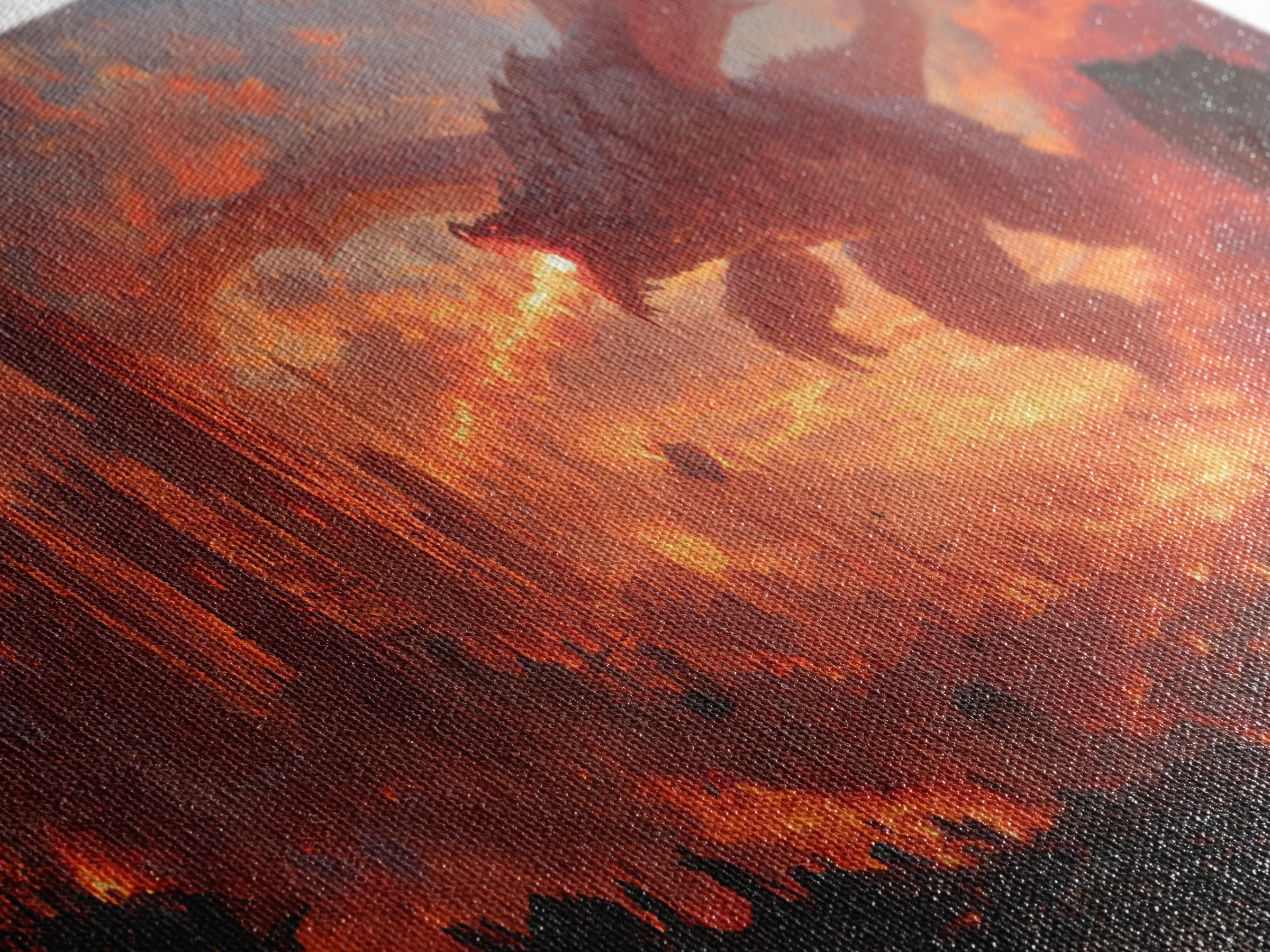 Fire Breathing Dragon Over Burning City Canvas Print, Dark Fantasy Wall Art, Epic Gothic Decor, Gaming Room Gift For Him