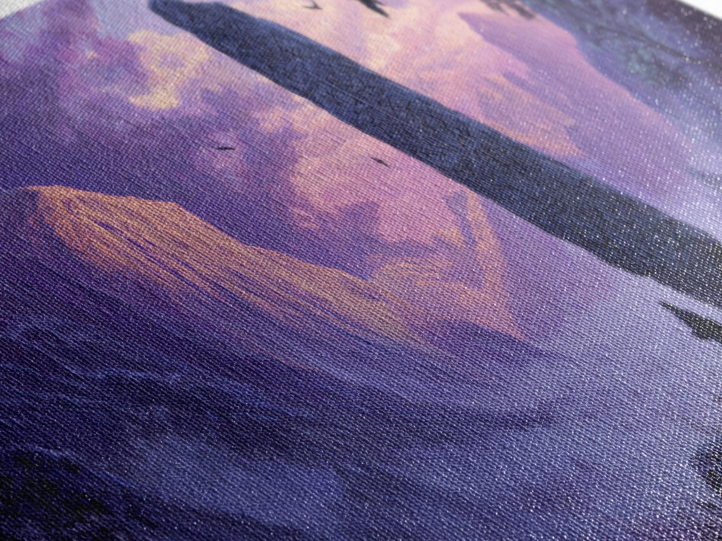 Ancient Rune Monolith Mountain Valley Canvas Print, Epic Fantasy Landscape Wall Decor, Purple Mist Adventure Art For Game Room