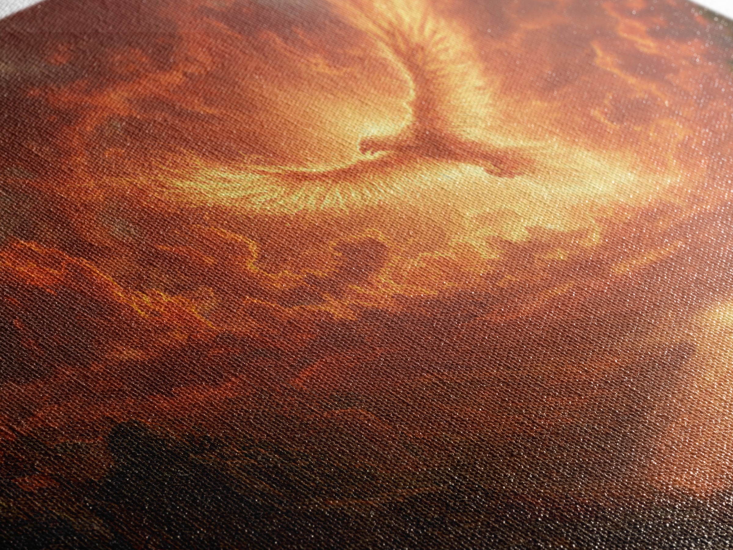 Fiery Phoenix Over Epic Valley Canvas Print, Fantasy Wall Art, Mythical Bird Painting For Gaming Room And Dramatic Home Decor