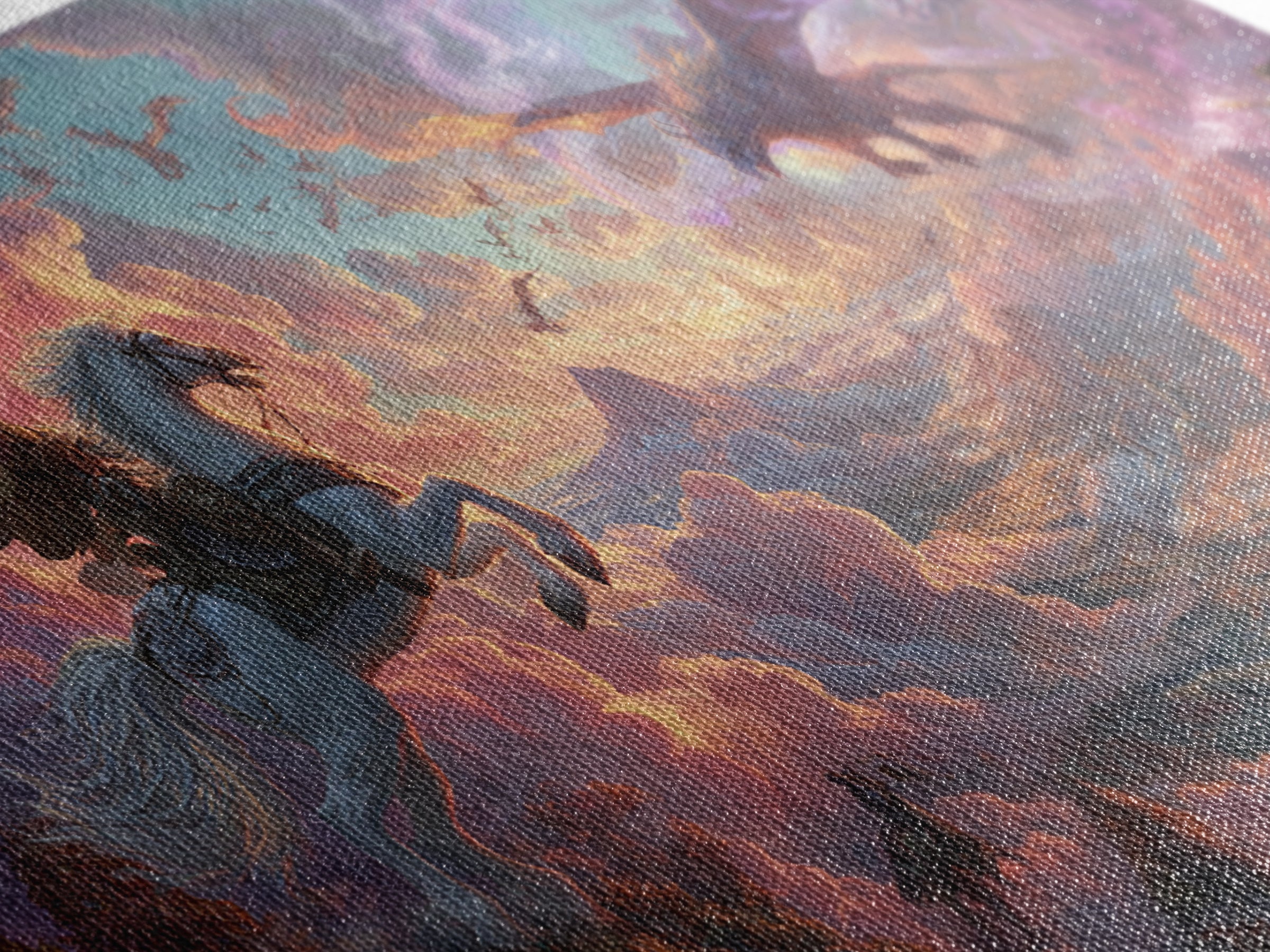 Knight And Dragons Battle Wall Art, Winged Fantasy Sky Canvas, Epic Medieval Adventure Decor, Large Mythical Art Print Gift