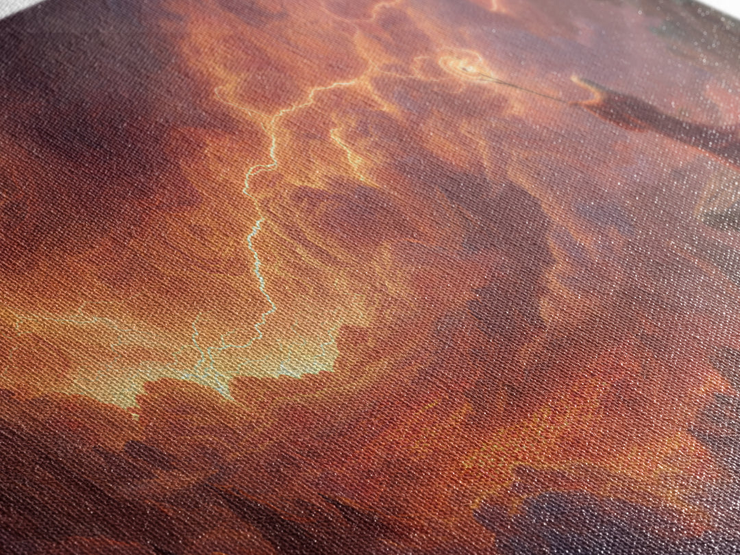 Wizard On Cliff Above Fiery Clouds Wall Art, Epic Fantasy Landscape, Mystical Magic Decor, Dramatic Canvas Print, Gift For Him
